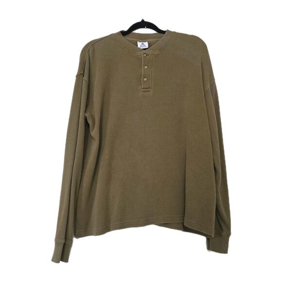 Vintage Cabelas Waffle Knit Thermal Henley Top Men M Olive Green Gorpcore Cotton - Picture 1 of 7